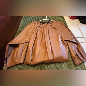 Brown Faux Leather Top